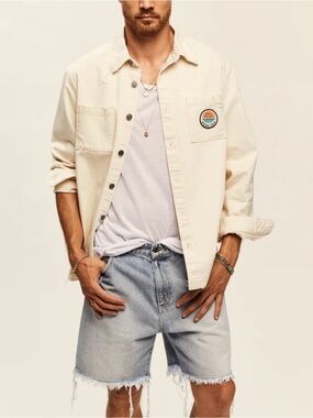 SER.O.YA Theo Mens Beige Distressed Denim Shacket Medium